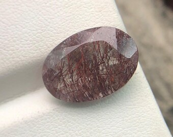 Natural Rutile Quartz Oval Gemstone, Brown Faceted Loose Stone