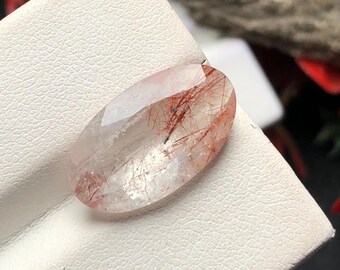 Natural Rutile Quartz Oval Gemstone, Brown Faceted Loose Stone