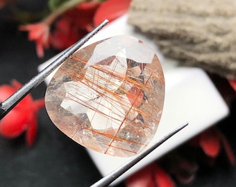 Natural Rutile Quartz Heart Gemstone, Brown Faceted Loose Stone