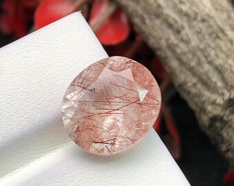 Natural Rutile Quartz Oval Gemstone, Brown Faceted Loose Stone