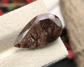 Natural Rutile Quartz Pear Gemstone,  Faceted Loose Stone