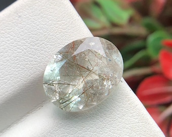Natural Rutile Quartz Oval Gemstone, Brown Faceted Loose Stone