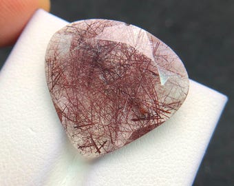 Natural Rutile Quartz Heart Gemstone,  Faceted Loose Stone