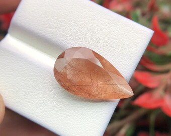 Natural Rutile Quartz Pear Gemstone,  Faceted Loose Stone