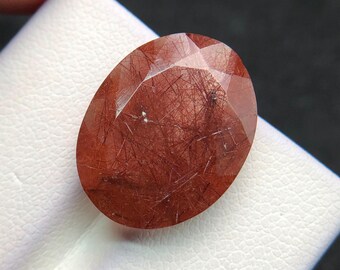 Natural Rutile Quartz Oval Gemstone,  Faceted Loose Stone