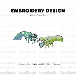 Surreal Pop Art Hands Embroidery Design, Dripping Drip Machine File (Instant Download)