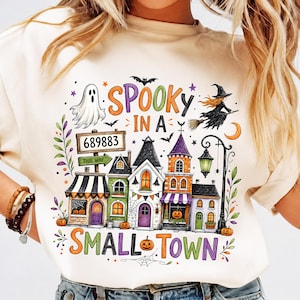 PNG personalizzato con codice postale di Halloween Town, design personalizzato per una piccola città, nome personalizzato per la maglietta del villaggio spettrale, sublimazione autunnale di Halloween