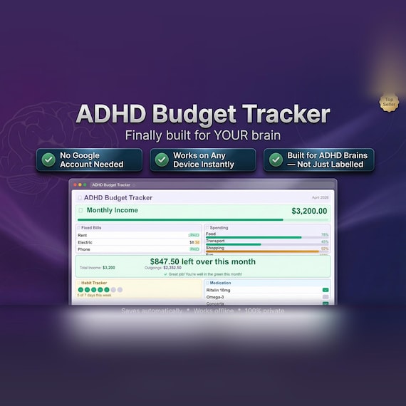 ADHD Budget Tracker | No Google Account Needed | Instant Download | Works on Any Device | ADHD Friendly Budget Planner