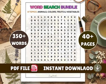 Ontspannende woordzoekactiviteit - 40+ grootletterpuzzels om stress te verlichten - pdf direct download