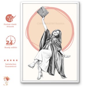 Custom Hand-Drawn Graduation Portrait | Convocation Pencil Sketch Printable | 4K PNG Wall Decor (Digital Download)