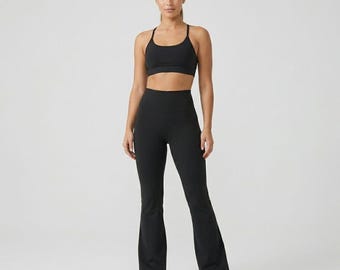 Leggings acampanados de talle alto – Ropa deportiva de manga larga para yoga para mujer