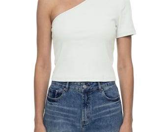 Top corto asimétrico de un solo hombro – Camiseta de manga corta ajustada para mujer