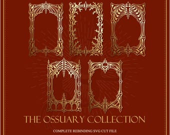 5 Conjuntos de Encadernação com Esqueletos e Ossos | Pacote de Arquivos SVG para Capas de Livros Góticos | Coleção Ossuário