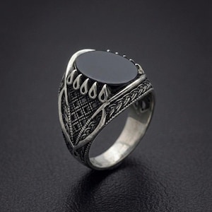 Bague Argent Massif 925 Avec Pierre Noire – Jonc Alliance Créateur, Occasion