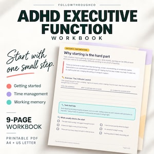 ADHD-arbetsbok för exekutiva funktioner: Utskrivbara arbetsblad för uppgiftsinitiering, tidshantering och arbetsminne