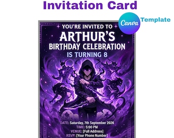 Inspired by Solo Leveling Birthday Invitation Card | Custom Name & Age | Editable Canva Template