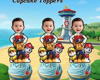 Paw Patrol Cupcake Toppers, Fotogesichter, Kindergeburtstag, PDF Download
