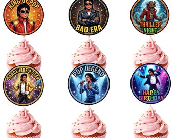 Michael Jackson-cupcaketoppers | Verjaardagsfeestje maanwandeling en thriller | 12 digitale toppers