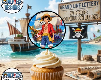 Decorazioni per cupcake di One Piece, confezione da 12 pezzi / Decorazioni per feste a tema pirati anime / Download digitale in PDF