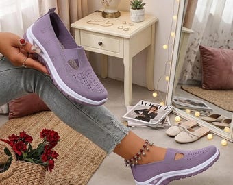 Women’s Casual Walking Sneakers – Lightweight Breathable Knit Shoes, Soft Sole Comfort Trainers, Solid  Style
