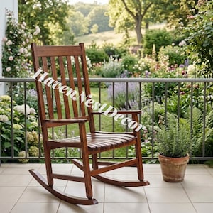 Solid Wood Outdoor Rocking Chair, High Back Natural Porch Rocker, All Weather Wooden Lounge Seating for Patio Deck Garden Fire Pit
