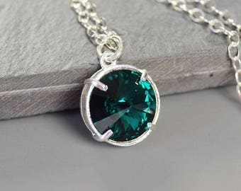 May Birthstone Necklace for Mom Birthday Gift, Emerald Green Necklaces for Women, Christmas Gifts for Her, May Birthday Gift for Grandma