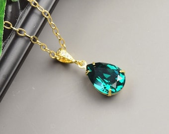 Emerald Green Necklace -  Crystal Necklace Gold - Emerald Necklace for Bridesmaids - Wedding Jewelry - Bridesmaid Jewelry - Bridal