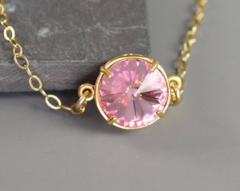 October Birthstone Bracelet Gold Mom Jewelry Gift October Birthday Jewelry for Her Custom Grandma Gift  Pink Crystal Bracelet