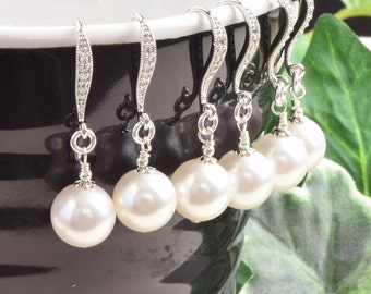 White Pearl Earrings SET OF 3 - 5% OFF Pearl Bridesmaid Earrings -  Pearl Drop Earrings - Pearl Bridesmaid Jewelry - Wedding