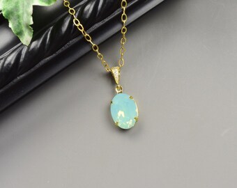 Mint Green Bridesmaid Necklace Gold  Crystal Necklace Pacific Opal Mint Wedding Jewelry for Bridesmaids Jewelry Gift Maid of Honor