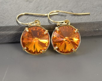 November Birthstone Earrings Gold Topaz Earrings  Crystal Jewelry Mom Birthday Gift from Daughter Birthstone Jewelry