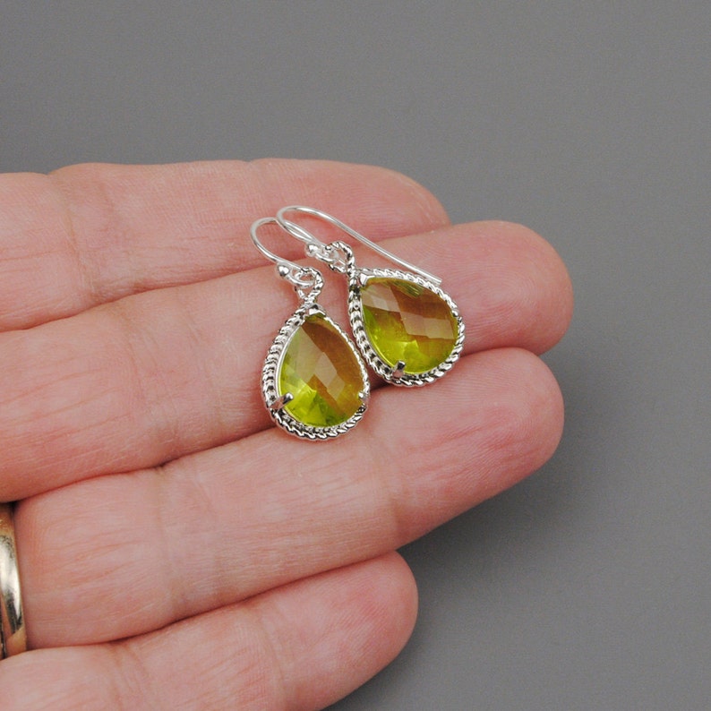 Apple Green Earrings Silver and Green Glass Drop Earrings Bridesmaid Gift Bridesmaid Earrings Wedding Jewelry Bridesmaid Jewelry image 3