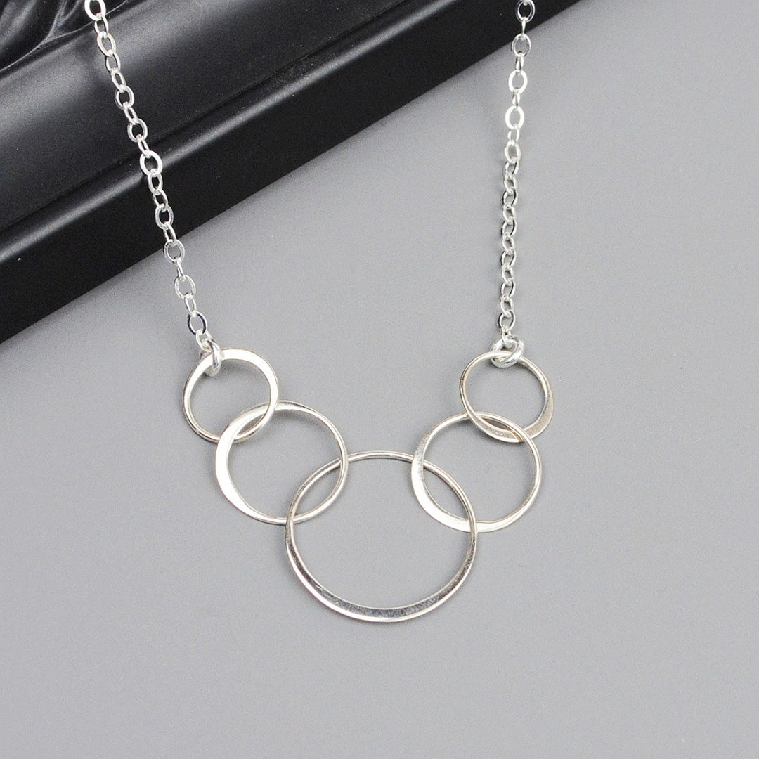 5 Circle Necklace Sterling Silver Interlocking Five Circle Necklace