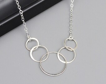 5 Circle Necklace Sterling Silver Interlocking Five Circle Necklace 50th Birthday Gift for Her Unique Mothers Day Gift