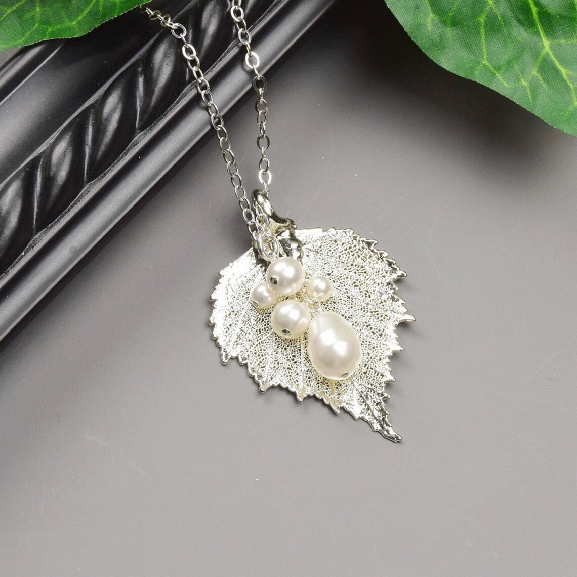 Pearl Leaf Necklace Sterling Silver Unique Mothers Day Gift Etsy