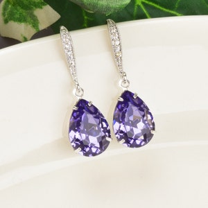 Tanzanite Drop Earrings Silver Purple Bridal Earrings Crystal Teardrop Wedding Jewelry for Bridesmaids Gifts Maid of Honor Jewelry image 4