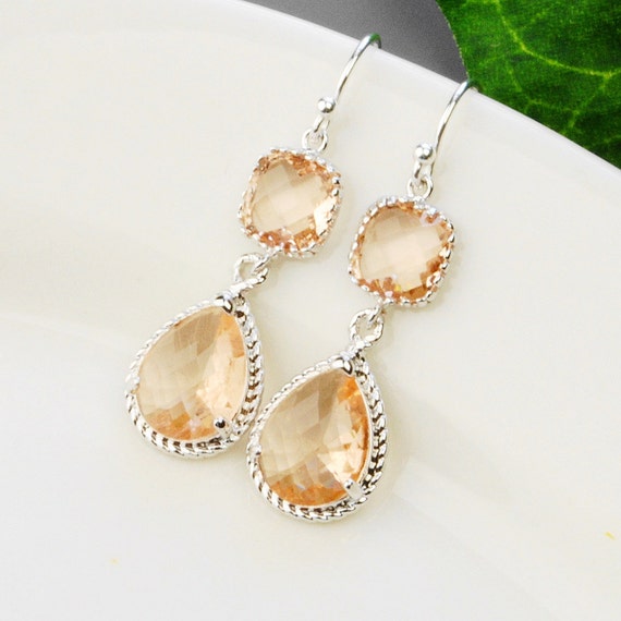 Blush Earrings Silver Peach Earrings Champagne Glass Drop Etsy