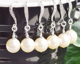 Ivory Bridesmaid Pearl Earrings SET OF 5  Cream Pearl Earrings Silver Wedding Jewelry for Bridesmaids  Bridal Party Jewelry Sets