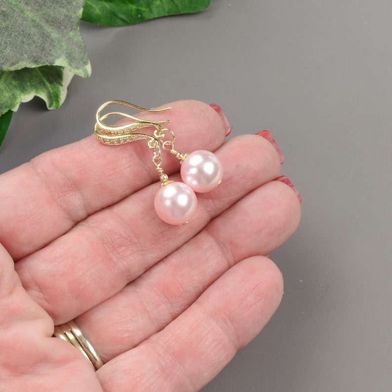 Blush Pink Pearl Earrings Swarovski Pearl Bridesmaid Etsy