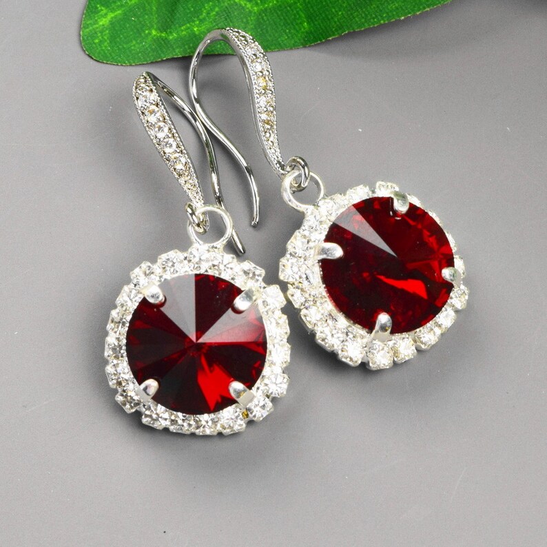 Red Bridal Earrings Silver Ruby Wedding Jewelry for Brides Red Crystal Earrings for Bridesmaids Bridal Party Jewelry Gifts image 1