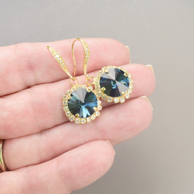 Navy Blue Crystal Drop Earrings Gold Something Blue Bridal Earrings Wedding Jewelry for Bridemaids Gift Earrings Jewelry image 3