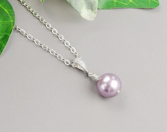 Purple Pearl Necklace - Silver  Pearl Bridesmaid Necklace - Mauve Lavender Pearl Bridesmaid Jewelry - Pearl Wedding Jewelry