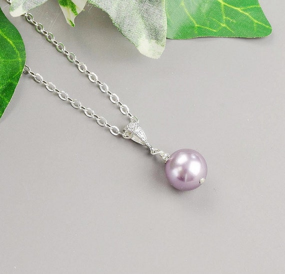 Purple Pearl Necklace Silver Swarovski Pearl Bridesmaid | Etsy