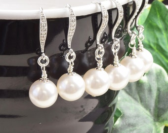 Bridesmaid Pearl Earrings SET OF 4 Wedding Earrings for Bridesmaids Gifts Jewelry Bridal Party Gifts  Pearl bridesmaid Jewelry Sets