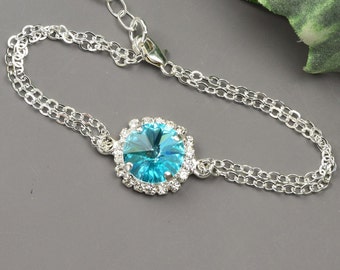 Blue Bracelet - Turquoise Blue  Crystal Bracelet - Aqua Blue Bridesmaid Bracelet - Wedding Jewelry - Bridal - Bridesmaid Bracelet