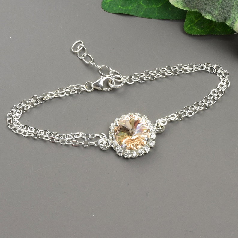 Champagne Bridal Jewelry Silver Blush Crystal Pendant Necklace for Bridesmaids Wedding Jewelry for Brides Mother of Bride Gift image 4
