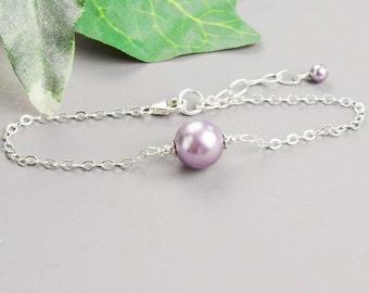 Purple Pearl Bracelet - Sterling Silver Mauve Lavender  Pearl Bridesmaid Bracelet - Wedding Jewelry - Pearl Bridesmaid Jewelry