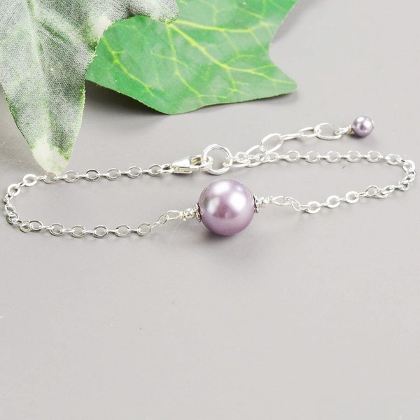 Purple Pearl Bracelet - Sterling Silver Mauve Lavender  Pearl Bridesmaid Bracelet - Wedding Jewelry - Pearl Bridesmaid Jewelry