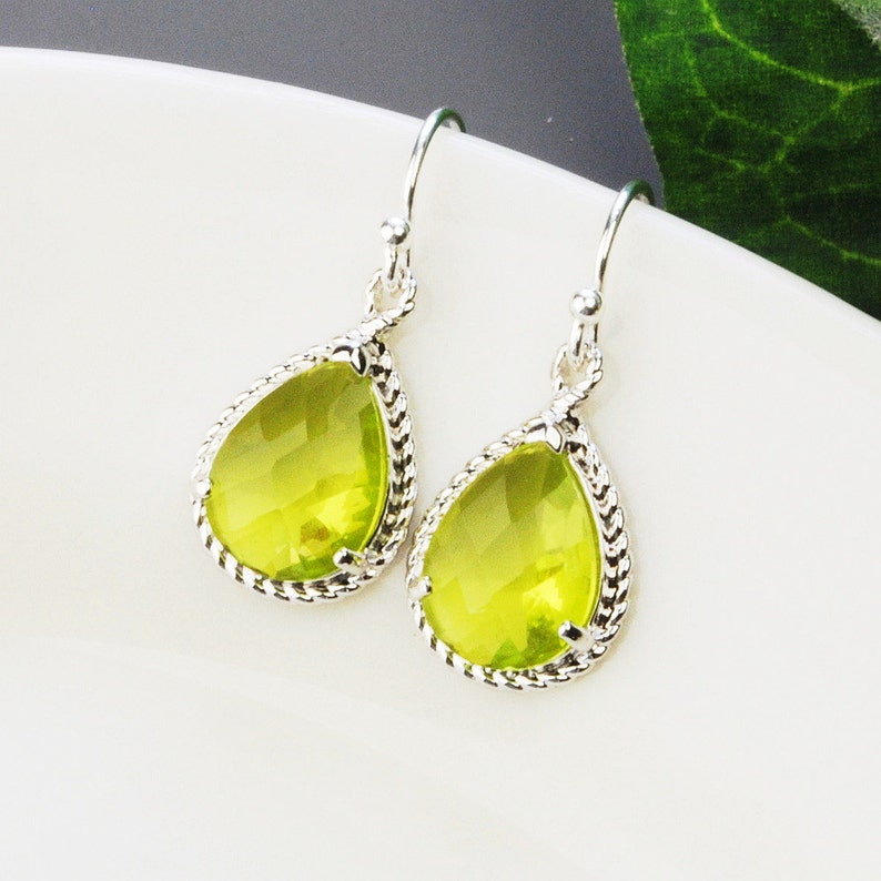 Apple Green Earrings Silver and Green Glass Drop Earrings Bridesmaid Gift Bridesmaid Earrings Wedding Jewelry Bridesmaid Jewelry image 1