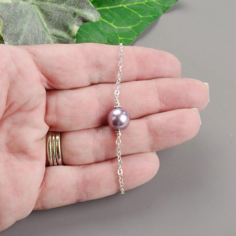 Purple Pearl Bracelet Sterling Silver Mauve Lavender Pearl Bridesmaid Bracelet Wedding Jewelry Pearl Bridesmaid Jewelry image 2